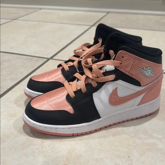 Nike Air Jordan Mid in Black, White, and Peach - Picture 1 of 5